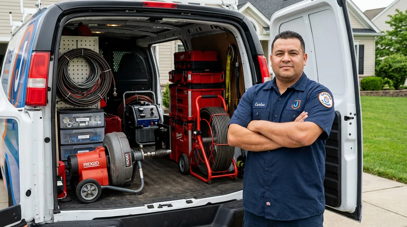 Professional drain cleaning equipment and Johns Plumbing LLC plumber in Hyattsville
