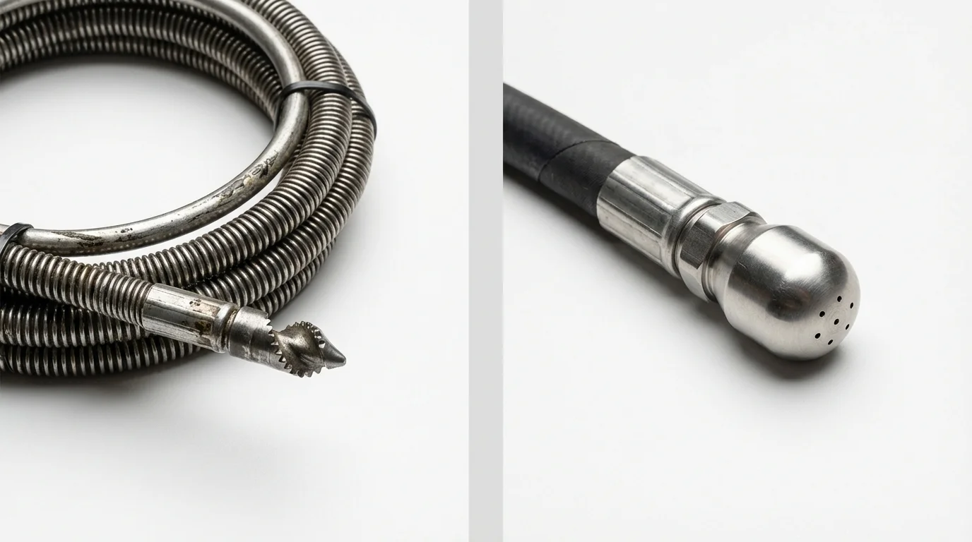 Drain snake cable and hydro jetting nozzle used for drain cleaning in Hyattsville, MD