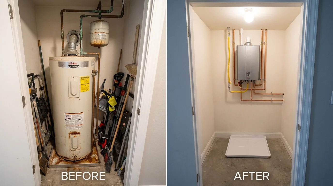 Tank water heater versus wall-mounted tankless unit comparison for Hyattsville, MD homeowners